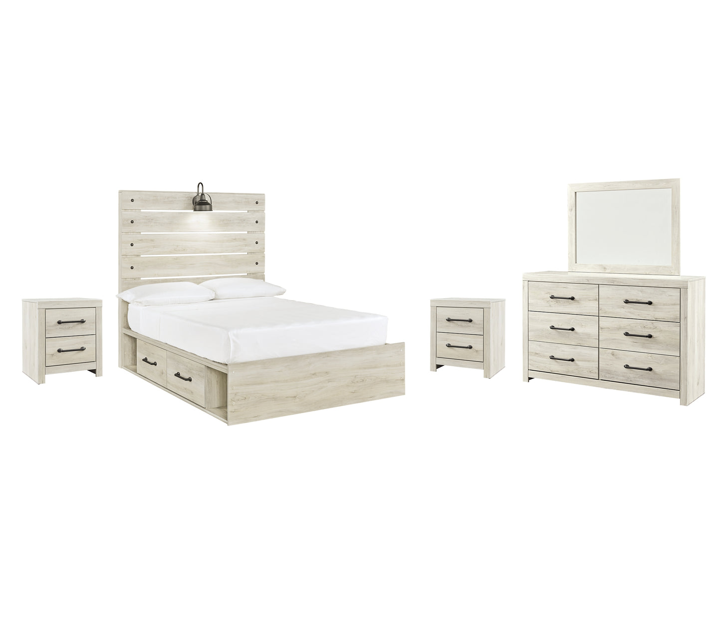 Cambeck  Panel Bed With 2 Storage Drawers With Mirrored Dresser And 2 Nightstands