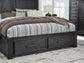 Foyland King Panel Storage Bed with Mirrored Dresser and 2 Nightstands