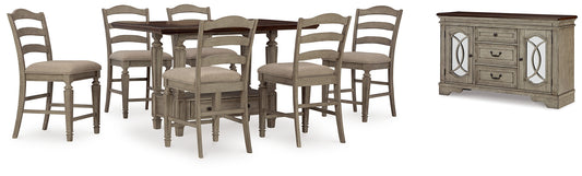 Lodenbay Counter Height Dining Table and 6 Barstools with Storage